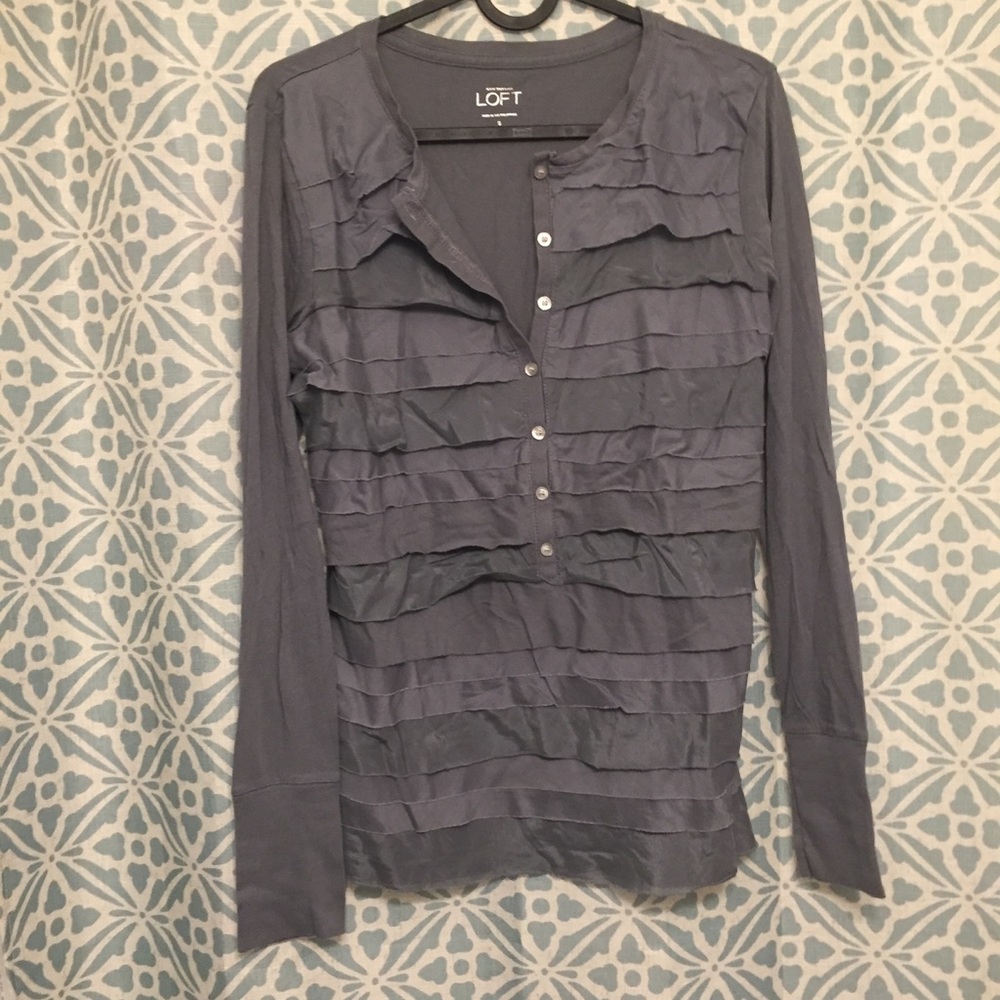 Ann Taylor LOFT Henley mixed fabric long sleeve